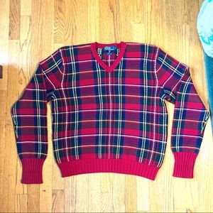 Polo by Ralph Lauren Red Plaid V-neck Sweater